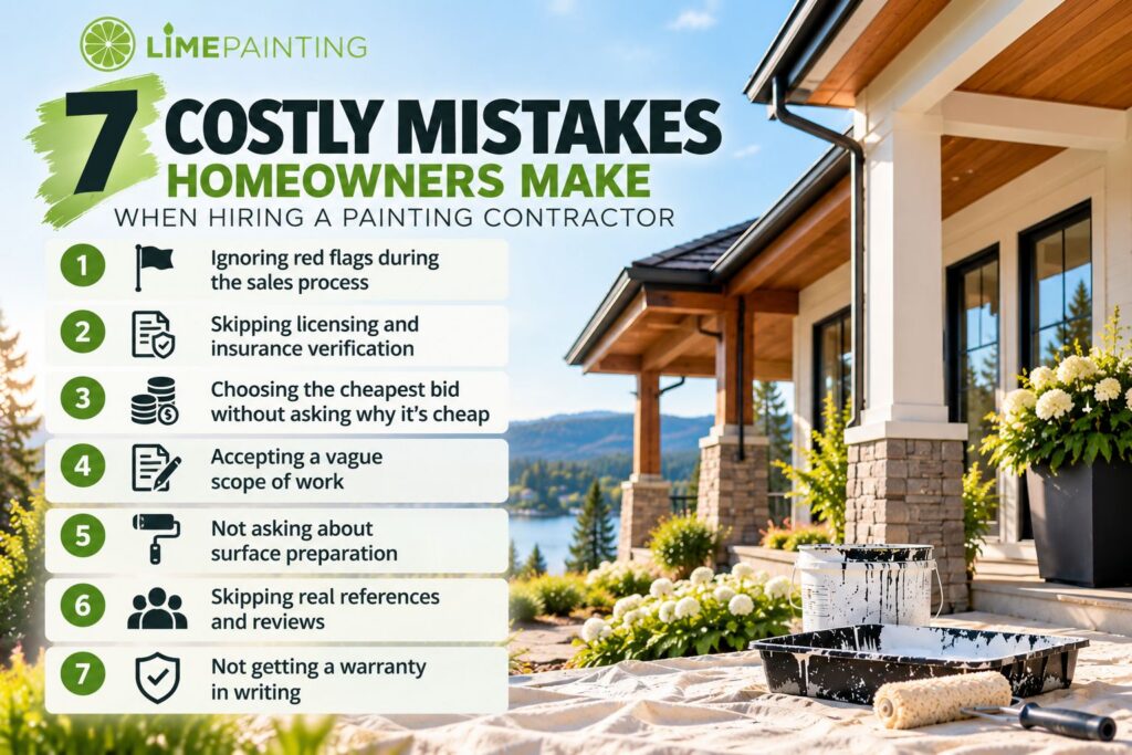 LIME Painting Lake Oswego checklist showing 7 costly mistakes homeowners make when hiring a painting contractor in Lake Oswego, Oregon.